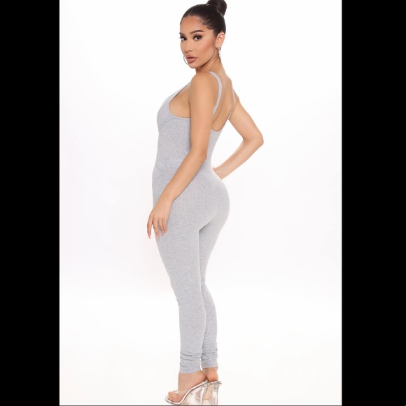 Sticking Around Ribbed Jumpsuit - Heather Grey - Picture 3 of 9